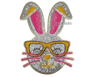 Bunny Sequin Patch, Easter Patch, Large Patches, Iron On Patch, T-Shirt patch, Heat Transfer Patch