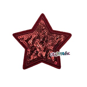 Maroon Star Patch, Sequin Star Patch, 3&quot; Inch Star Patch, Iron on patch, Jacket Patch, Trucker Hat Patch