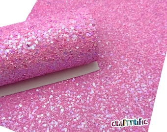 Taffy Pink Iridescent Chunky Glitter Fabric, Spring Colors, Bow Making Fabric (7.5x13 inches)