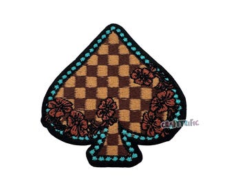 Checkered Spade Patch, Western Patch, Trucker Hat Patches, Cowgirl Patch, Preppy Patch, Girly Patch, Embroidery Patch, Iron on Patch