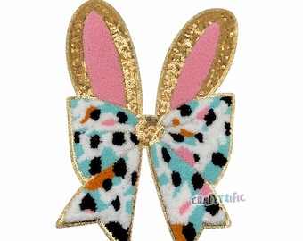 Bunny Bow Chenille Patch, Easter Patch, Large Patches, Iron On Patch, T-Shirt patch, Heat Transfer Patch