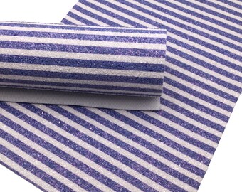 BLUE STRIPES Chunky Glitter fabric Sheets, Chunky Glitter Faux Leather, Glitter Fabric for Bows and Crafts - 0789