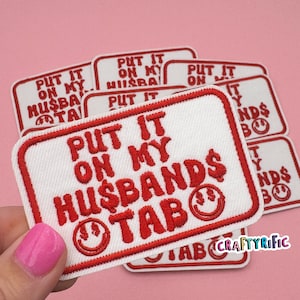 Red Put it on my Husbands Tab Patch, Trucker Hat Patches, Funny Patch, Girly Patch, Preppy Patch, Embroidery Patch, Iron on Patch