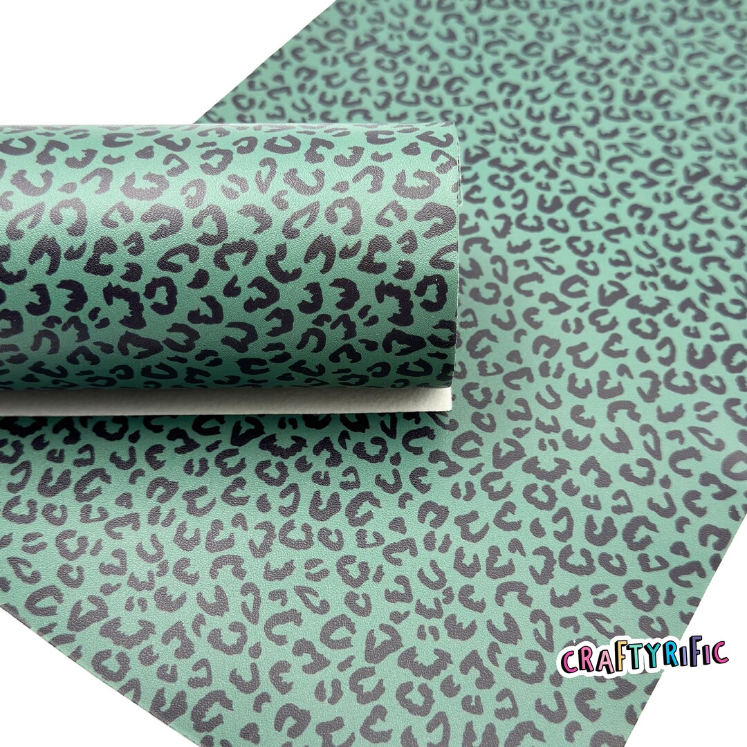 Hunter Green Leopard Faux Leather Sheet, Animal Print Faux Leather ...