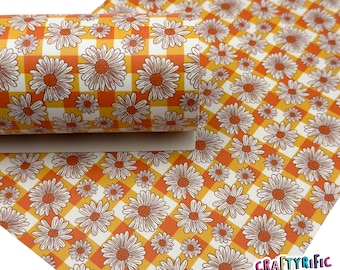 Candy Corn Daisy Faux Leather Sheet, Halloween Faux Leather Sheets, Halloween Themed Leatherette for Crafts