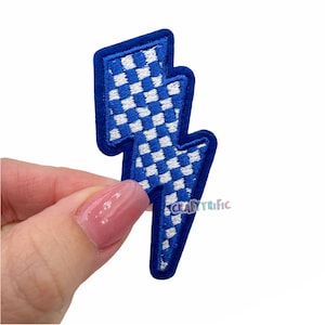 Blue Lightning Bolt Patch, Checkered Patch, Hat Patch, Filler Patch, Trucker Hat Patch, Embroidery Patch