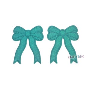 Teal Blue Glitter Side Bow Patch Set of 2, Iron On Side Bows for Shirts, Glitter Bow Patch