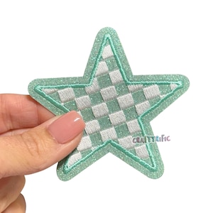 Mint Green Checkered Star Patch