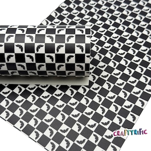 Checkered Halloween Bats Faux Leather Sheet, Halloween Faux Leather Sheets, Halloween Themed Leatherette for Crafts