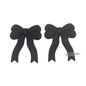 Black Glitter Side Bow Patch Set of 2, Iron On Side Bows for Shirts, Glitter Bow Patch