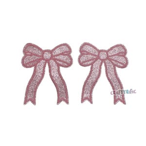 Light Pink Glitter Side Bow Patch Set of 2, Iron On Side Bows for Shirts, Glitter Bow Patch