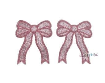 Light Pink Glitter Side Bow Patch Set of 2, Iron On Side Bows for Shirts, Glitter Bow Patch
