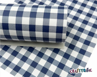 Navy Blue Buffalo Plaid Faux Leather Sheet, Plaid Faux Leather, Faux Leather Material for Hair Bows - 0366
