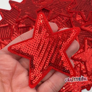 Red Sequin Star Patch, Trucker Hat Patch, Patch for Hat, DIY Patch, Glitter Patch, Sequin Patch, Iron On Patch