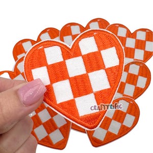 Orange Heart Patch, Checkered Patch, Trucker Hat Patches, Cute Patch, Trendy Patch, Girly Patch, Embroidery Patch, Iron on Patch