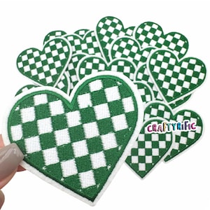 Green Checkered Heart Patch, Trucker Hat Patches, Cute Patch, Trendy Patch, Girly Patch, Embroidery Patch, Iron on Patch