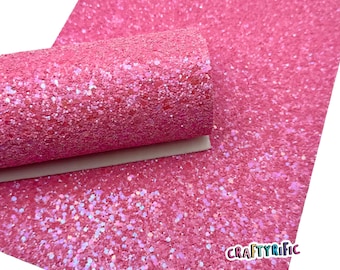 Bubblegum Pink Iridescent Chunky Glitter Fabric, Spring Colors, Bow Making Fabric (7.5x13 inches)