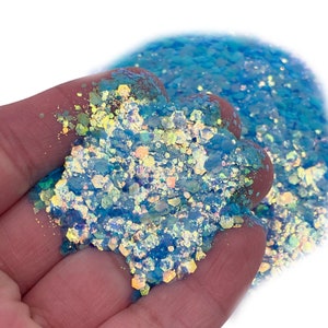 Robin Egg Chunky Mix Glitter 2oz Bottle, Blue Chunky Glitter, Polyester Glitter, Solvent Resistant, Premium Quality Glitter
