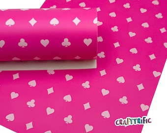 Lucky in Love Pink Faux Leather Sheet, Valentine Day Print Leatherette