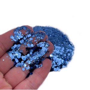 Carolina Blue Chunky Mix Glitter 2oz Bottle, Blue Chunky Glitter, Polyester Glitter, Solvent Resistant, Premium Quality Glitter