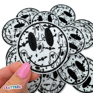 Spooky Face Patch, Trucker Hat Patches, Halloween Patch, Fall Patches, Embroidery Patch, Iron on Patch, Small Patches