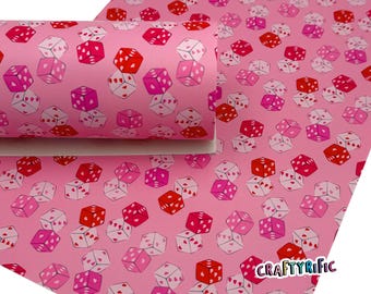 Lucky Heart Dice Faux Leather Sheet, Valentine Day Print Leatherette