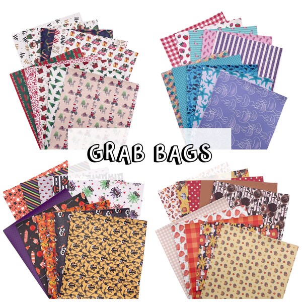 Faux Leather Grab Bag, Random Mixed Printed Sheets and Solid Colors Grab Bag, 10 Half Size (A5) Sheets, Scrap Bag