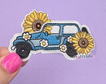 Blue Car with Sunflower Patch, Hat Patch, Snarky and Sassy Patch, Funny Patch, Trucker Hat Patch, DIY Patch, Girly Patch, Iron On Patch