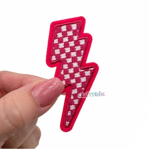 Hot Pink Lightning Bolt Patch, Checkered Patch, Hat Patch, Filler Patch, Trucker Hat Patch, Embroidery Patch