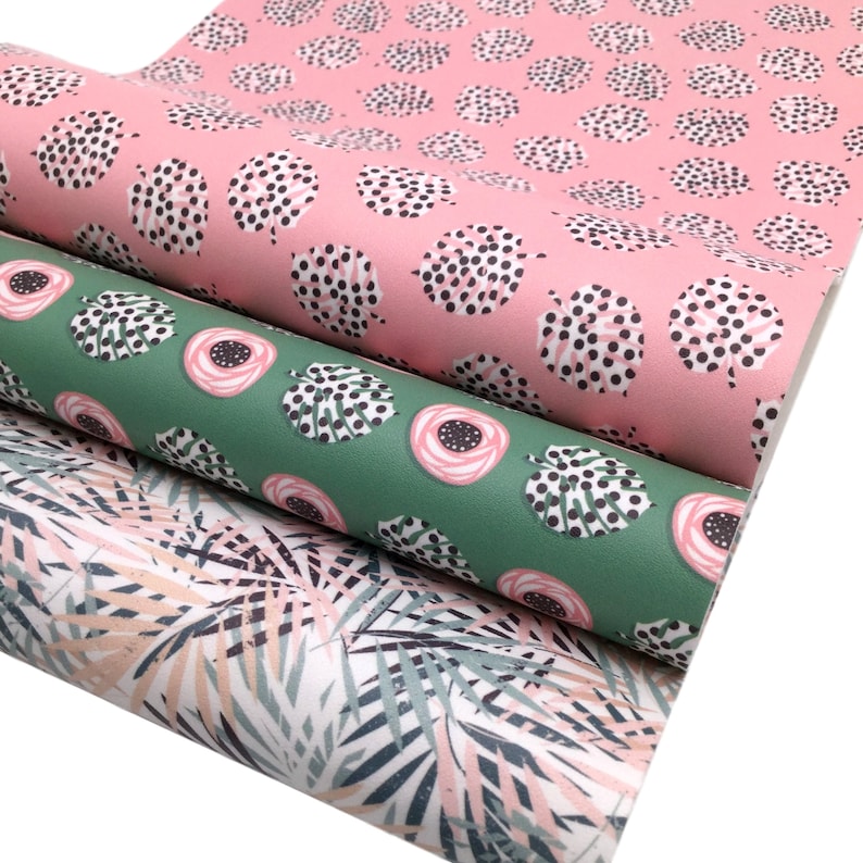Leather for Earrings Custom Design Leather Sheets SUMMER FLORAL PINK Smooth Faux Leather Sheets