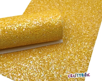 Yellow Iridescent Chunky Glitter Fabric, Spring Colors, Bow Making Fabric (7.5x13 inches)