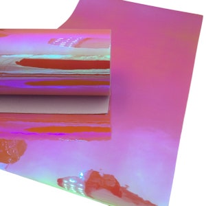 PINK AURORA MIRROR Fabric Sheets, Faux Leather Material, Iridescent Leatherette, Fabric Sheet for Hair Bows and Earrings - 1228