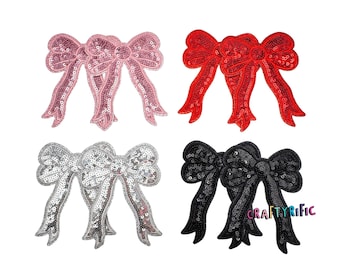 Sequin Side Bow Patch, Iron On Side Bows for Shirts, Sequin Bow Patch, T-Shirt patch, Sold Individually