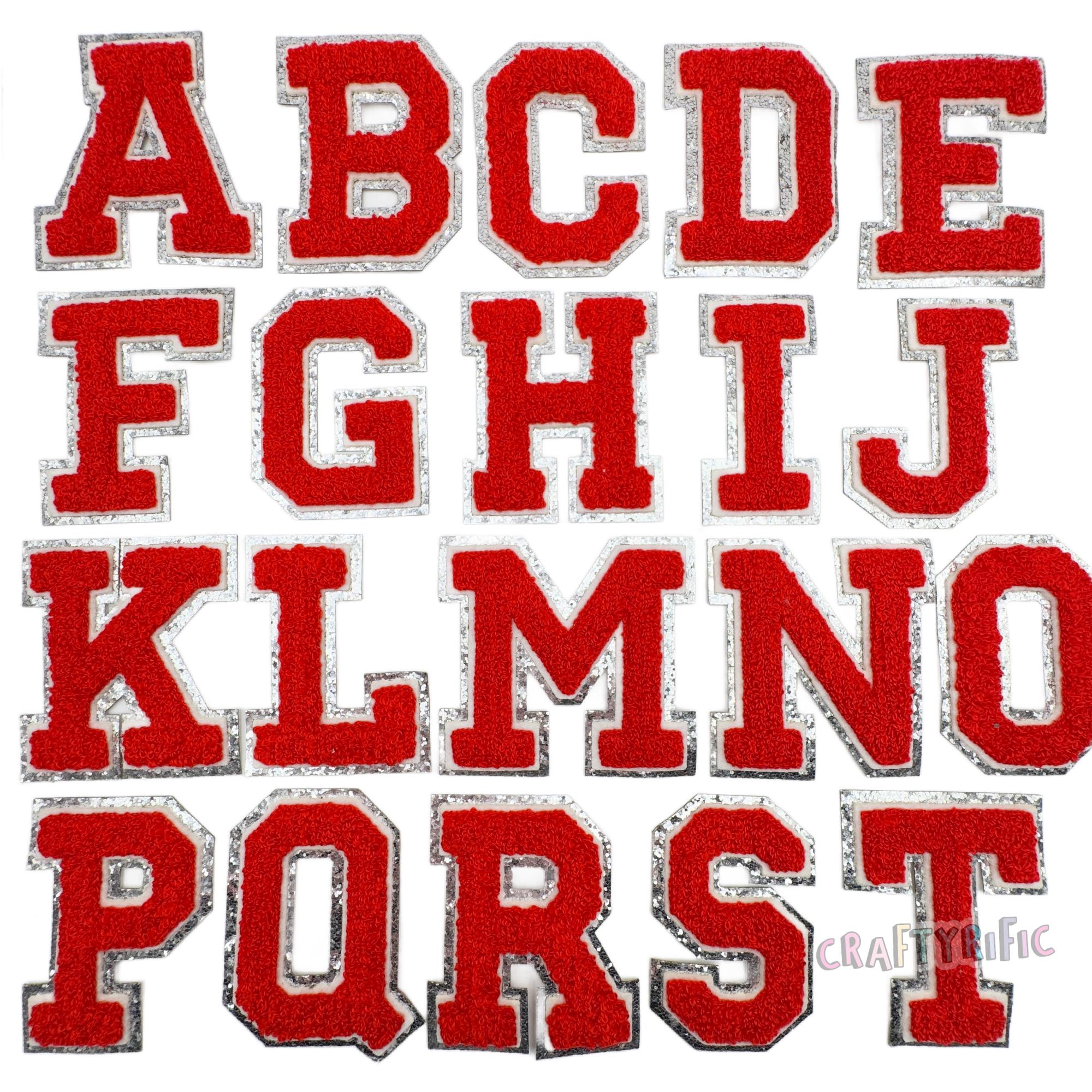 Shish Red Lettering Red and Silver Glitter Chenille Letter Patch - Etsy