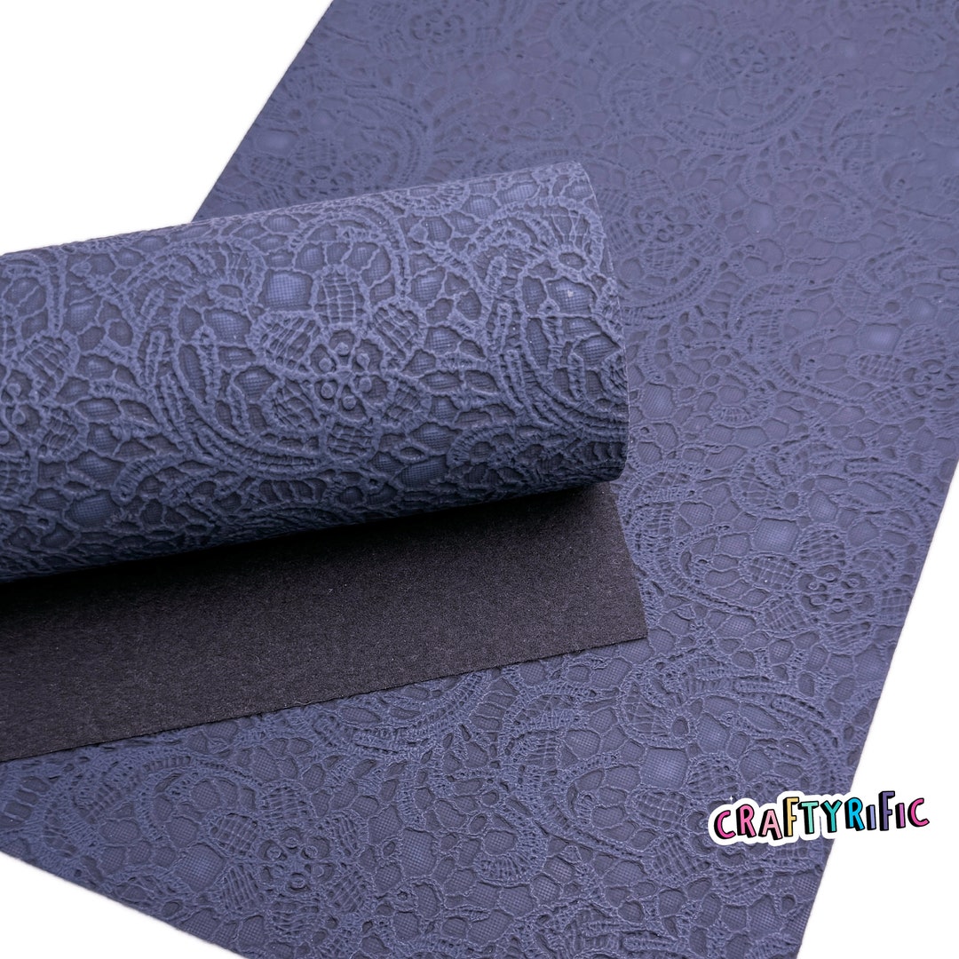 Navy Blue Floral Embossed Faux Leather Sheets, PVC Faux Leather Sheet ...