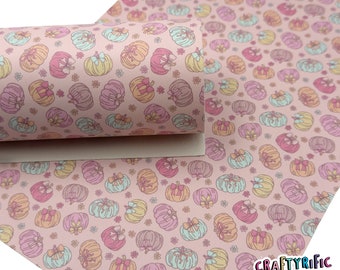 Pastel Pumpkins Faux Leather Sheet, Halloween Faux Leather Sheets, Halloween Themed Leatherette for Crafts