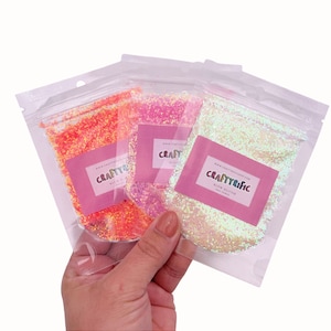 Glow in the Dark Glitter, 1/24&quot; Hex Shape, Solvent Resistant, Polyester Glitter Mixes