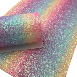 PASTEL RAINBOW Chunky Glitter Canvas Sheet,  Iridescent Glitter Fabric Sheet - 541