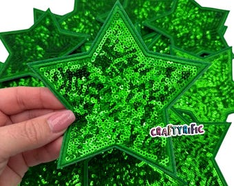 Green Star Patch, Sequin Star Patch, 5" Inch Star Patch, Iron on patch, Jacket Patch, Trucker Hat Patch