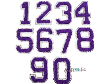 Purple Number Patch, Silver Glitter Number Patch, Chenille Number Patch, Iron On Patch, DIY Patch