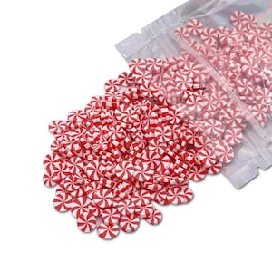 Red Peppermint Polymer Clay Slices, Fake Sprinkles, Deco Jimmies, Clay Slices for Nail Art, Resin Crafts and Slime