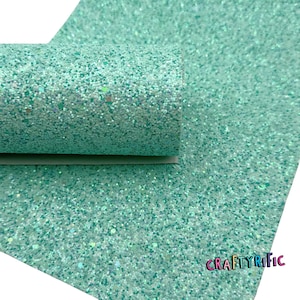 Light Teal Chunky Glitter Sheet, Chunky Glitter Fabric Sheet, Canvas Fabric for Bows