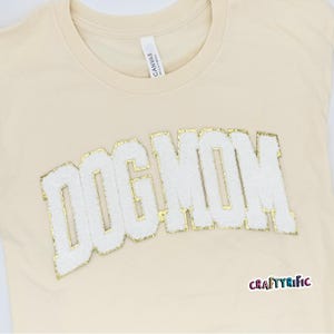 White Dog Mom Chenille Patch, Large Patches, Iron On Patch, T-Shirt patch, Heat Transfer Patch