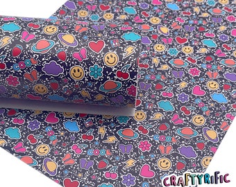 School Faux Leather Sheet, Notebook Design Fabric, Back to School Faux Leather