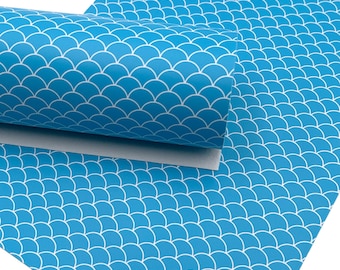 Blue Mermaid Scales Custom Print Faux Leather Sheet