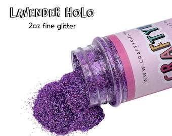 Lavender Holographic Fine Glitter 2oz Bottle, 1/64 Purple Fine Glitter, Polyester Glitter, Solvent Resistant, Premium Quality Glitter