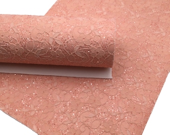 PEACH LACE Glitter Fabric Sheets, Lace Fabric Sheet - 0432