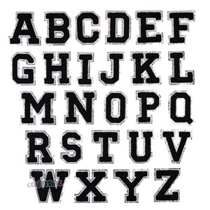 May include: Black felt letter patches with a silver outline. The letters are in uppercase and range from A to Z.