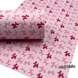 Balloon Dog Faux Leather Sheet, Pink Dog Leather, Dog Lover, Cute Dogs Custom Fabric, Custom Printed Leather
