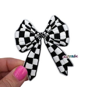 Checkered Black and White Bow Patch, Bow Patch, Trucker Hat Patches, DIY Patch, Trendy Patch, Girly Patch, Embroidery Patch, Iron on Patch